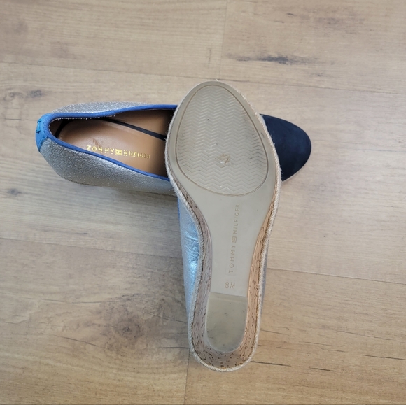TOMMY HILFIGER JARDOT2 SILVER & BLUE SUEDE STRAW WEDGE
